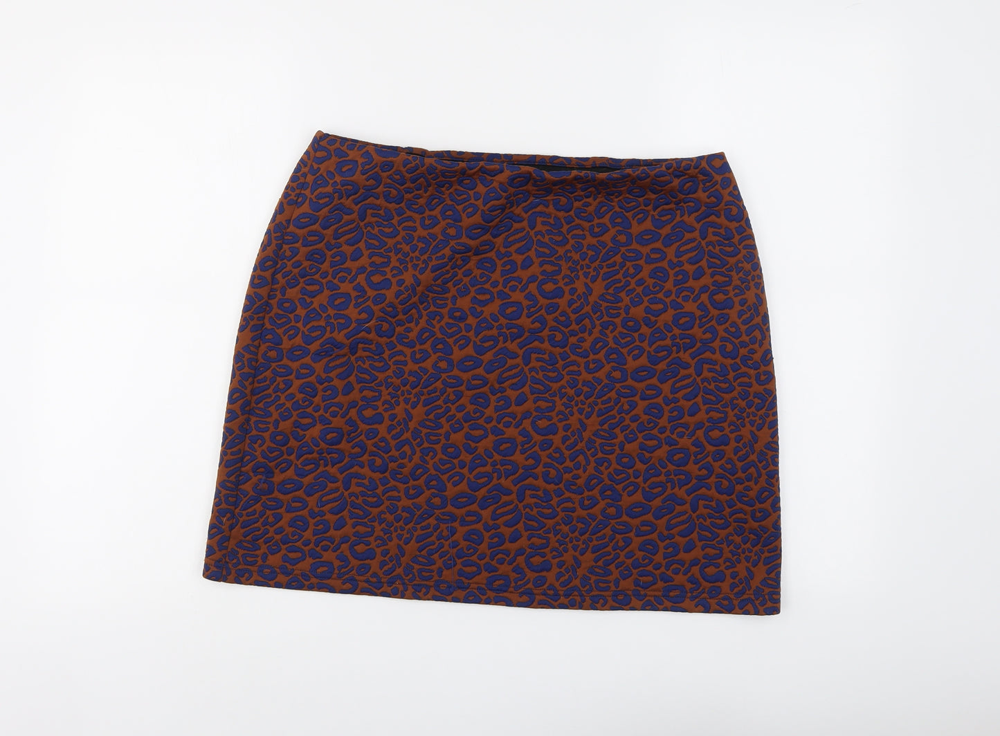 Marks and Spencer Womens Brown Animal Print Polyester A-Line Skirt Size 14 - Leopard Pattern