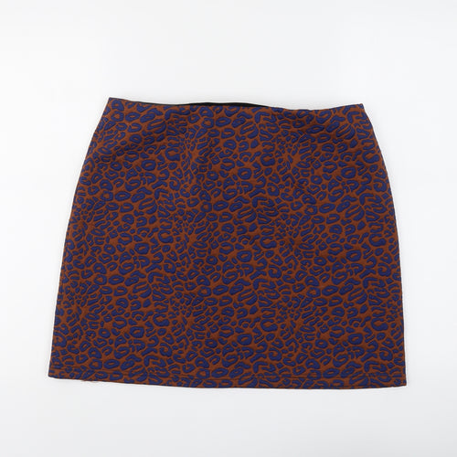 Marks and Spencer Womens Brown Animal Print Polyester A-Line Skirt Size 14 - Leopard Pattern