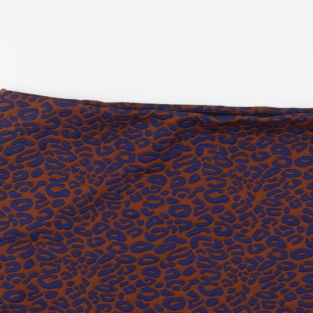 Marks and Spencer Womens Brown Animal Print Polyester A-Line Skirt Size 14 - Leopard Pattern