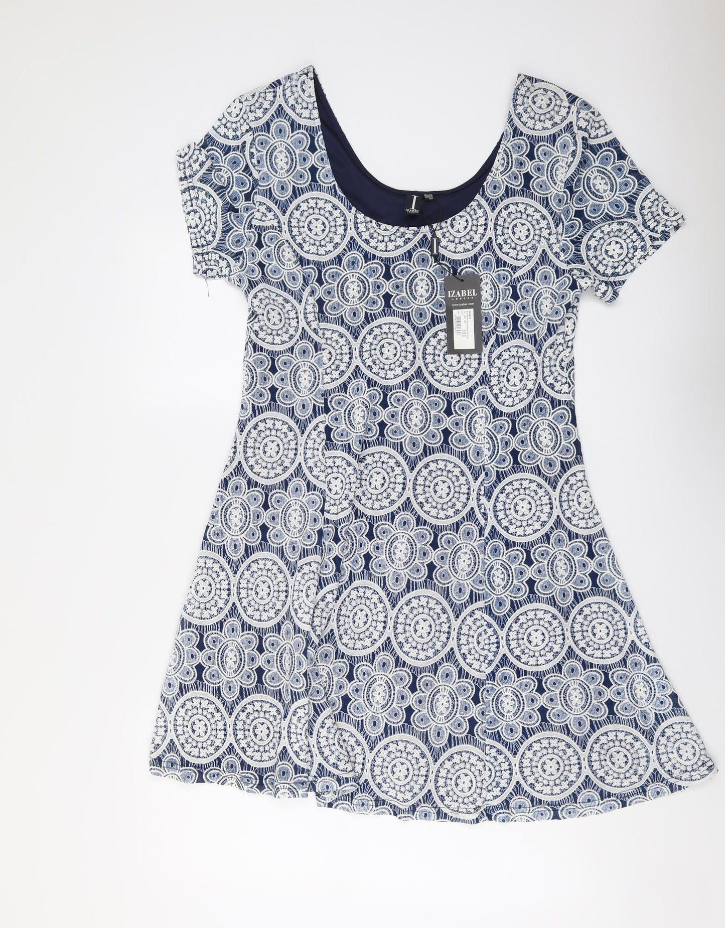 Izabel London Womens Blue Geometric Polyester T-Shirt Dress Size 16 Round Neck Pullover