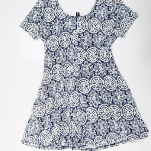 Izabel London Womens Blue Geometric Polyester T-Shirt Dress Size 16 Round Neck Pullover