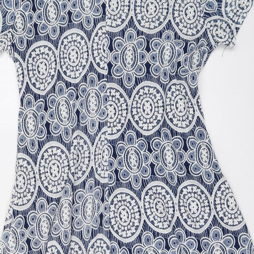 Izabel London Womens Blue Geometric Polyester T-Shirt Dress Size 16 Round Neck Pullover