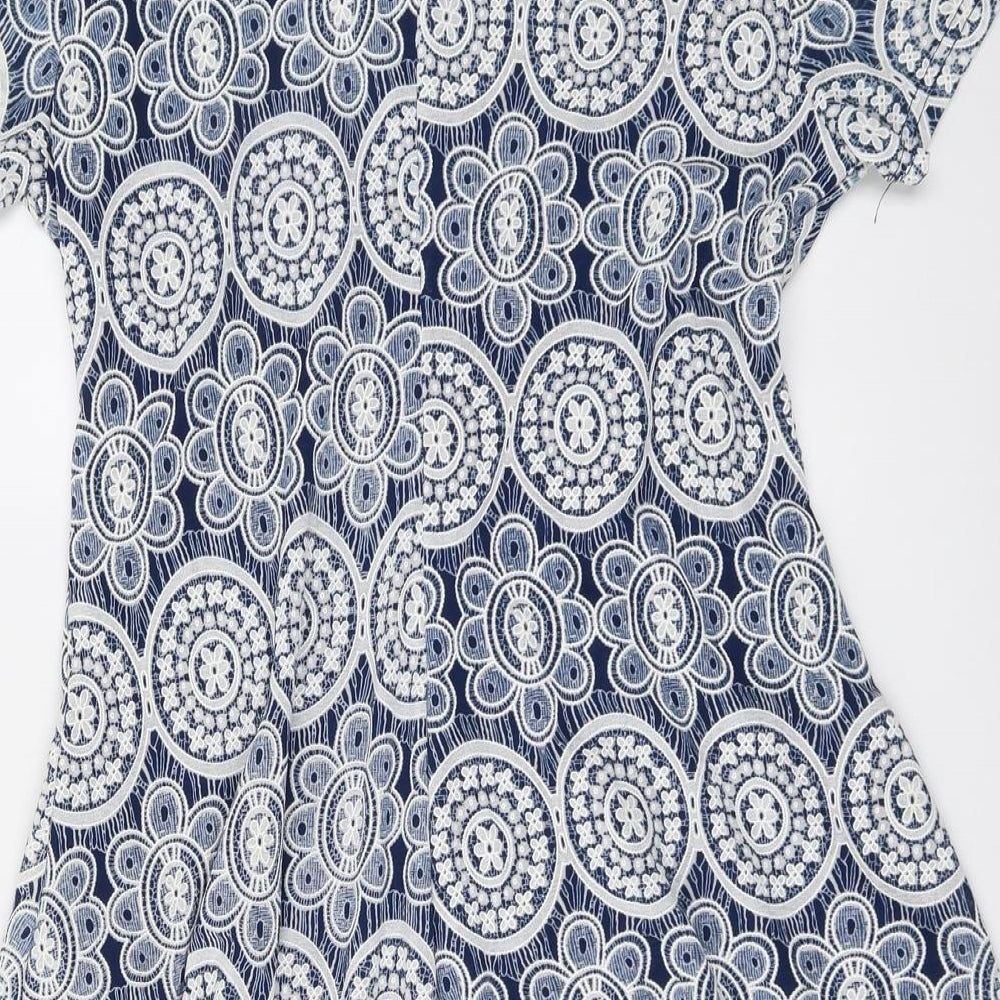 Izabel London Womens Blue Geometric Polyester T-Shirt Dress Size 16 Round Neck Pullover