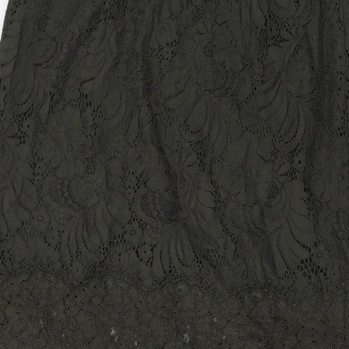 H&M Womens Green Floral Cotton A-Line Skirt Size 14 Zip