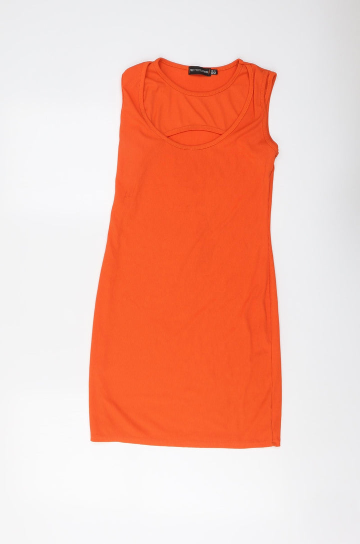 PRETTYLITTLETHING Womens Orange Polyester A-Line Size 12 Round Neck Pullover
