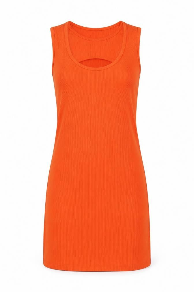 Front view of PRETTYLITTLETHING women’s orange polyester a-line, size UK 12, round neck pullover