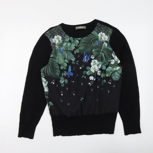 Oasis Womens Black Round Neck Geometric Viscose Pullover Jumper Size L