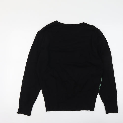 Oasis Womens Black Round Neck Geometric Viscose Pullover Jumper Size L