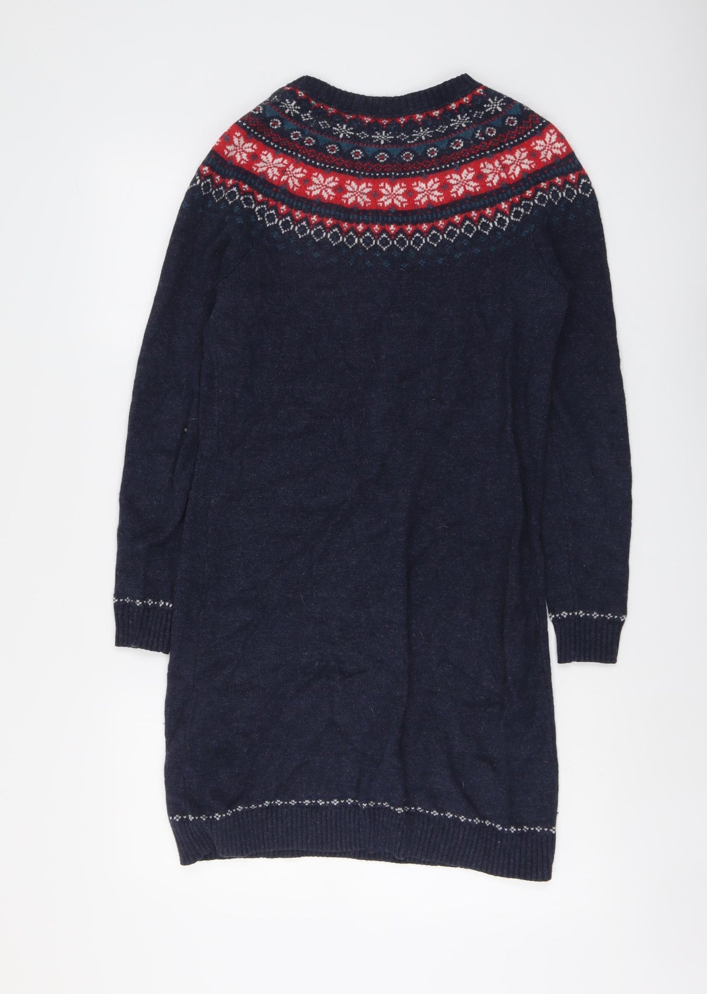 Fat Face Womens Blue Fair Isle Cotton Jumper Dress Size 10 Round Neck Pullover