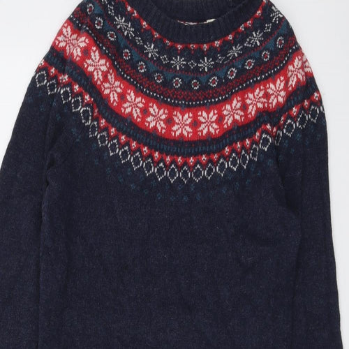 Fat Face Womens Blue Fair Isle Cotton Jumper Dress Size 10 Round Neck Pullover