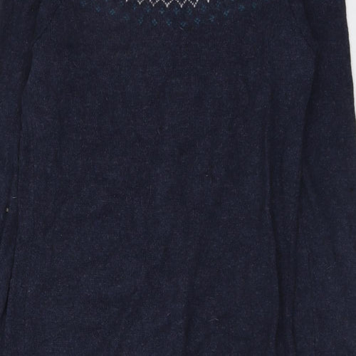 Fat Face Womens Blue Fair Isle Cotton Jumper Dress Size 10 Round Neck Pullover