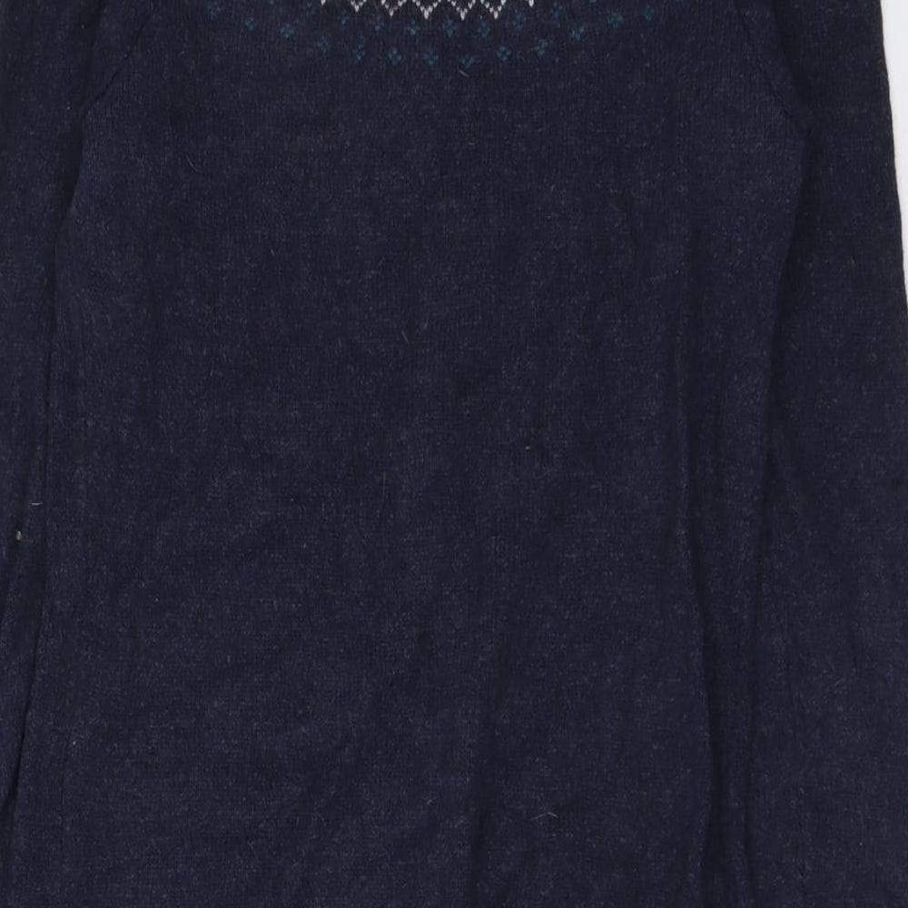 Fat Face Womens Blue Fair Isle Cotton Jumper Dress Size 10 Round Neck Pullover