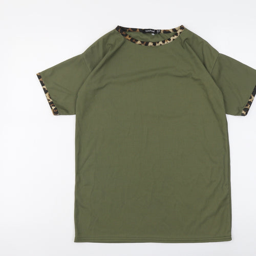 Boohoo Womens Green Polyester Basic Blouse Size 10 Boat Neck - Contrasting Trim