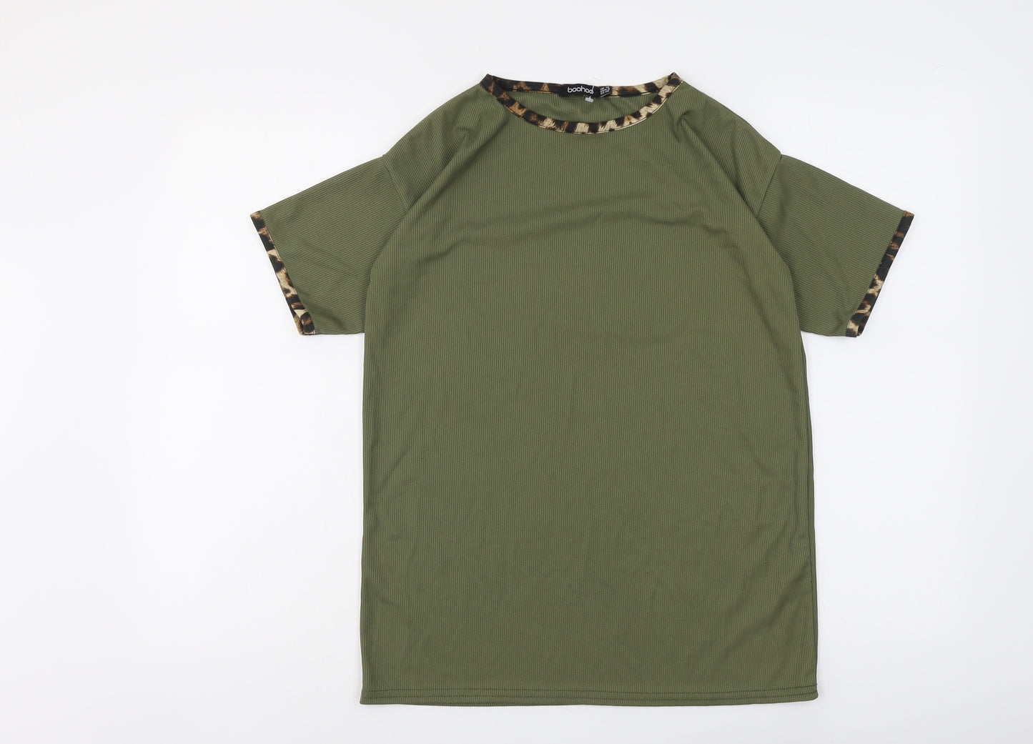Boohoo Womens Green Polyester Basic Blouse Size 10 Boat Neck - Contrasting Trim