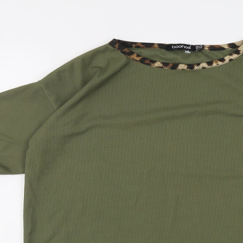 Boohoo Womens Green Polyester Basic Blouse Size 10 Boat Neck - Contrasting Trim