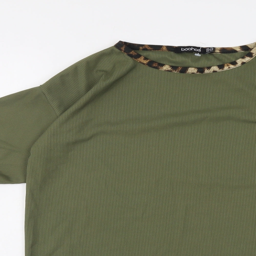Boohoo Womens Green Polyester Basic Blouse Size 10 Boat Neck - Contrasting Trim