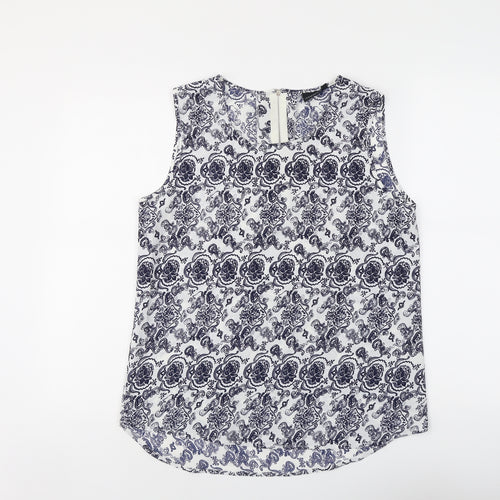 Kushi Womens Blue Geometric Polyester Basic Blouse Size 12 Boat Neck