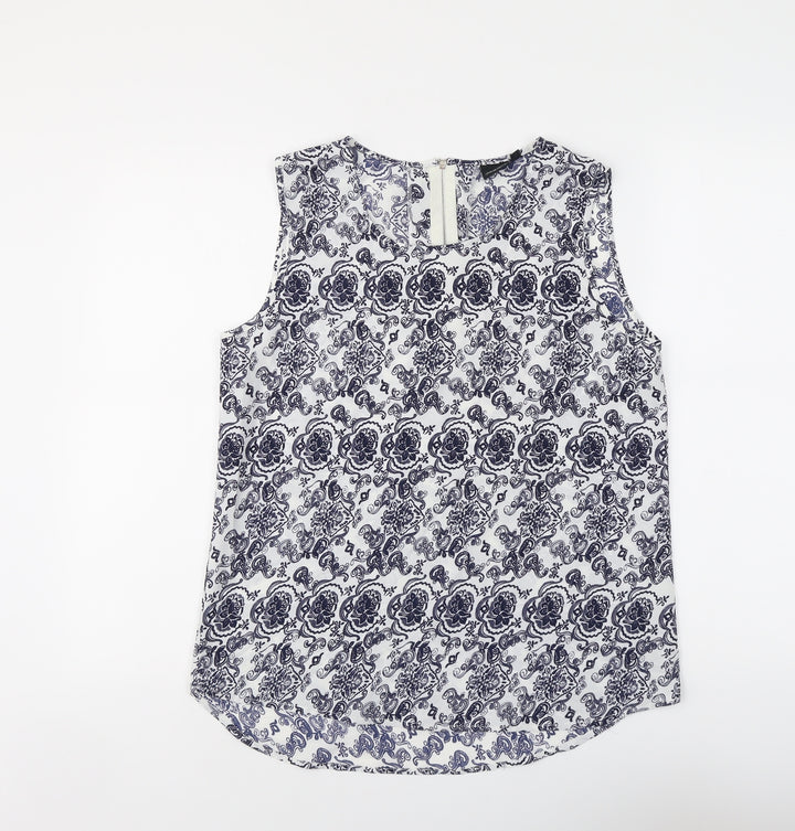 Kushi Womens Blue Geometric Polyester Basic Blouse Size 12 Boat Neck