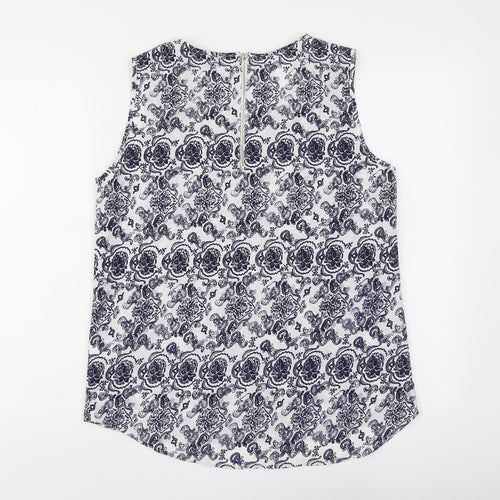 Kushi Womens Blue Geometric Polyester Basic Blouse Size 12 Boat Neck