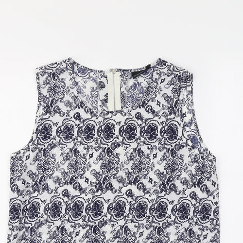 Kushi Womens Blue Geometric Polyester Basic Blouse Size 12 Boat Neck