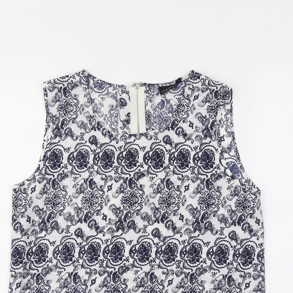 Kushi Womens Blue Geometric Polyester Basic Blouse Size 12 Boat Neck