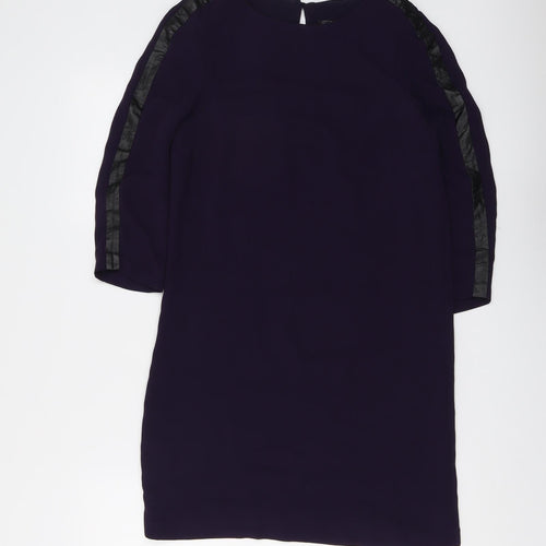 Zara Womens Purple Polyester A-Line Size XS Round Neck Button