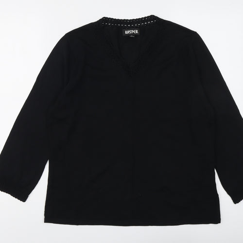 Kasper Womens Black V-Neck Viscose Pullover Jumper Size XL
