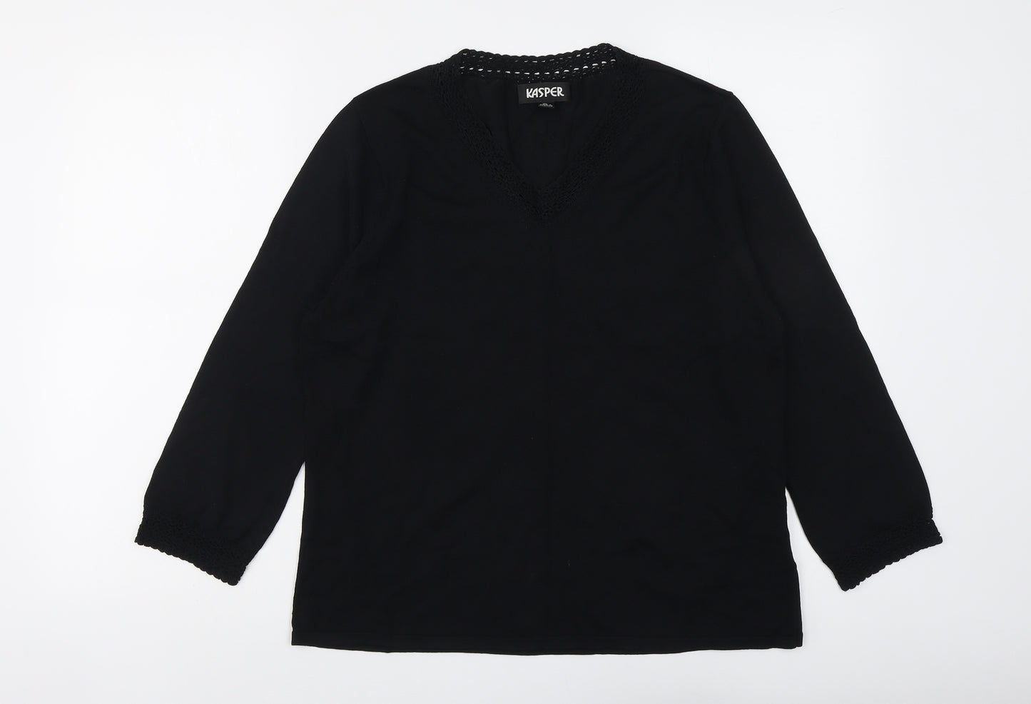Kasper Womens Black V-Neck Viscose Pullover Jumper Size XL