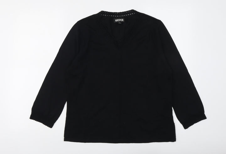 Kasper Womens Black V-Neck Viscose Pullover Jumper Size XL
