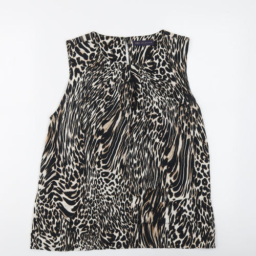 Marks and Spencer Womens Black Animal Print Viscose Basic Blouse Size 12 Boat Neck