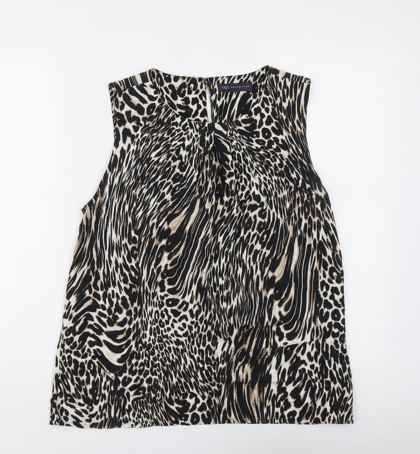 Marks and Spencer Womens Black Animal Print Viscose Basic Blouse Size 12 Boat Neck