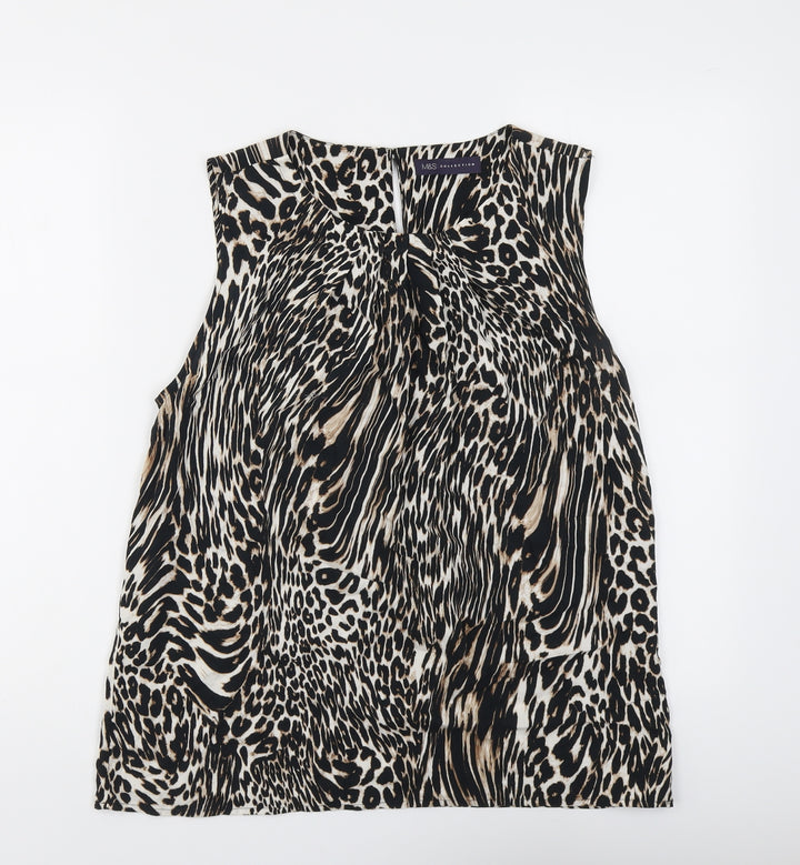 Marks and Spencer Womens Black Animal Print Viscose Basic Blouse Size 12 Boat Neck