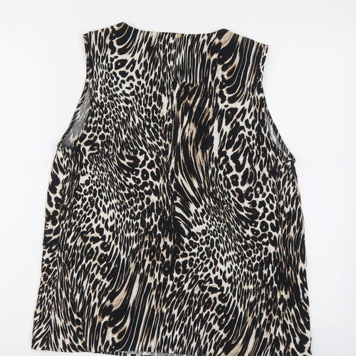 Marks and Spencer Womens Black Animal Print Viscose Basic Blouse Size 12 Boat Neck