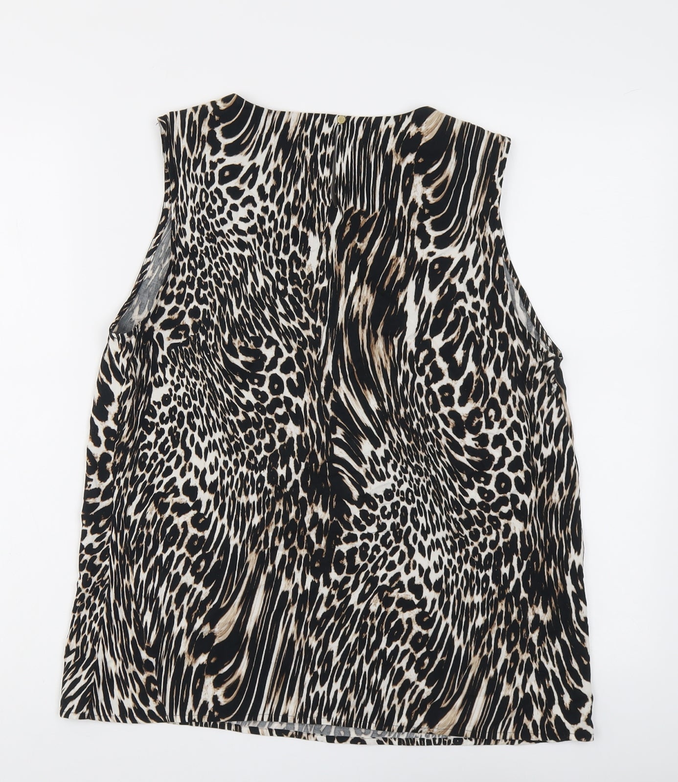 Marks and Spencer Womens Black Animal Print Viscose Basic Blouse Size 12 Boat Neck