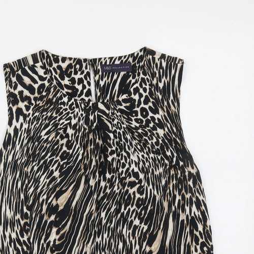 Marks and Spencer Womens Black Animal Print Viscose Basic Blouse Size 12 Boat Neck