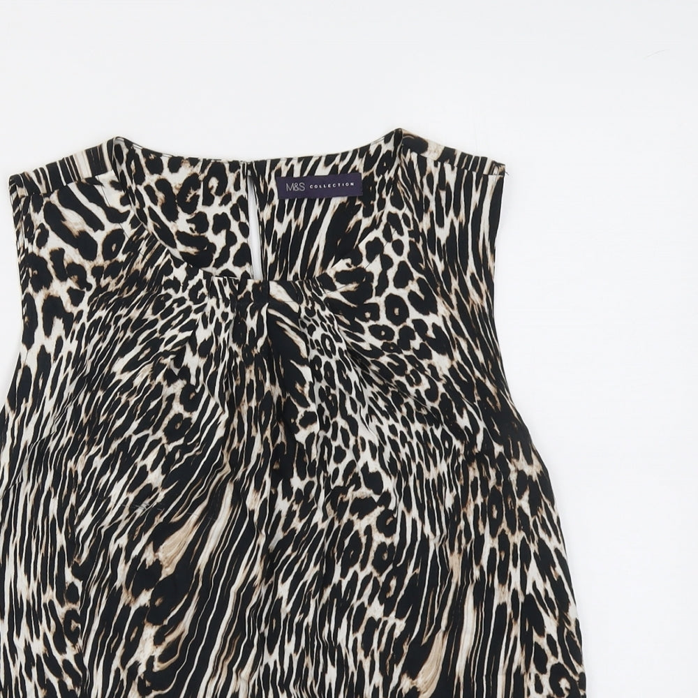 Marks and Spencer Womens Black Animal Print Viscose Basic Blouse Size 12 Boat Neck