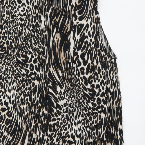 Marks and Spencer Womens Black Animal Print Viscose Basic Blouse Size 12 Boat Neck