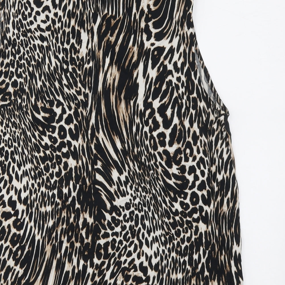 Marks and Spencer Womens Black Animal Print Viscose Basic Blouse Size 12 Boat Neck
