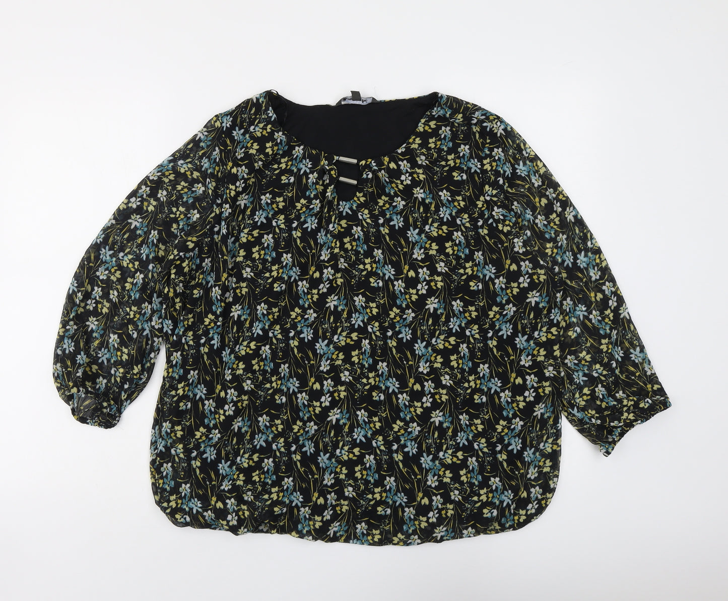 Bonmarché Womens Black Floral Polyester Basic Blouse Size 18 Boat Neck