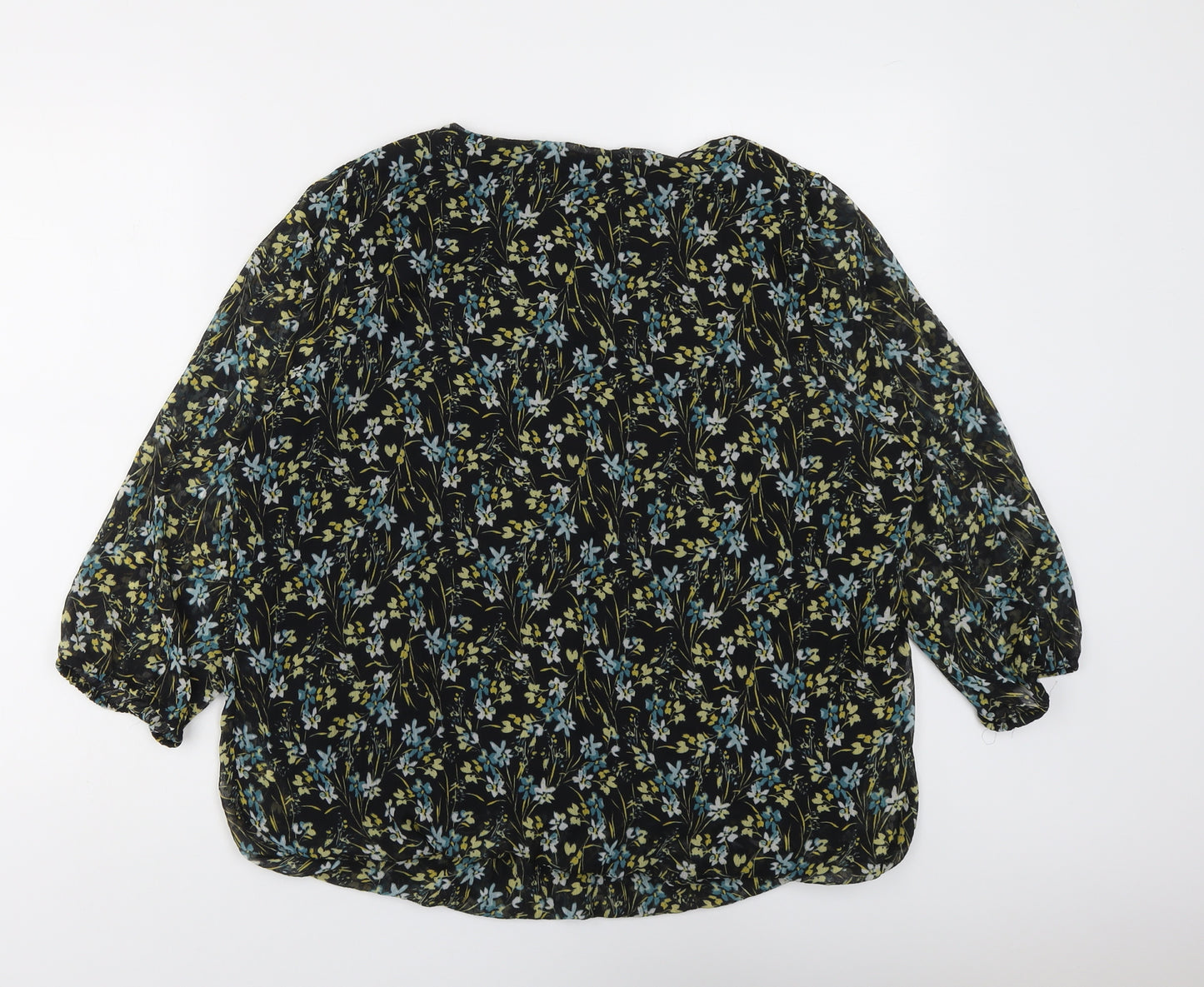 Bonmarché Womens Black Floral Polyester Basic Blouse Size 18 Boat Neck