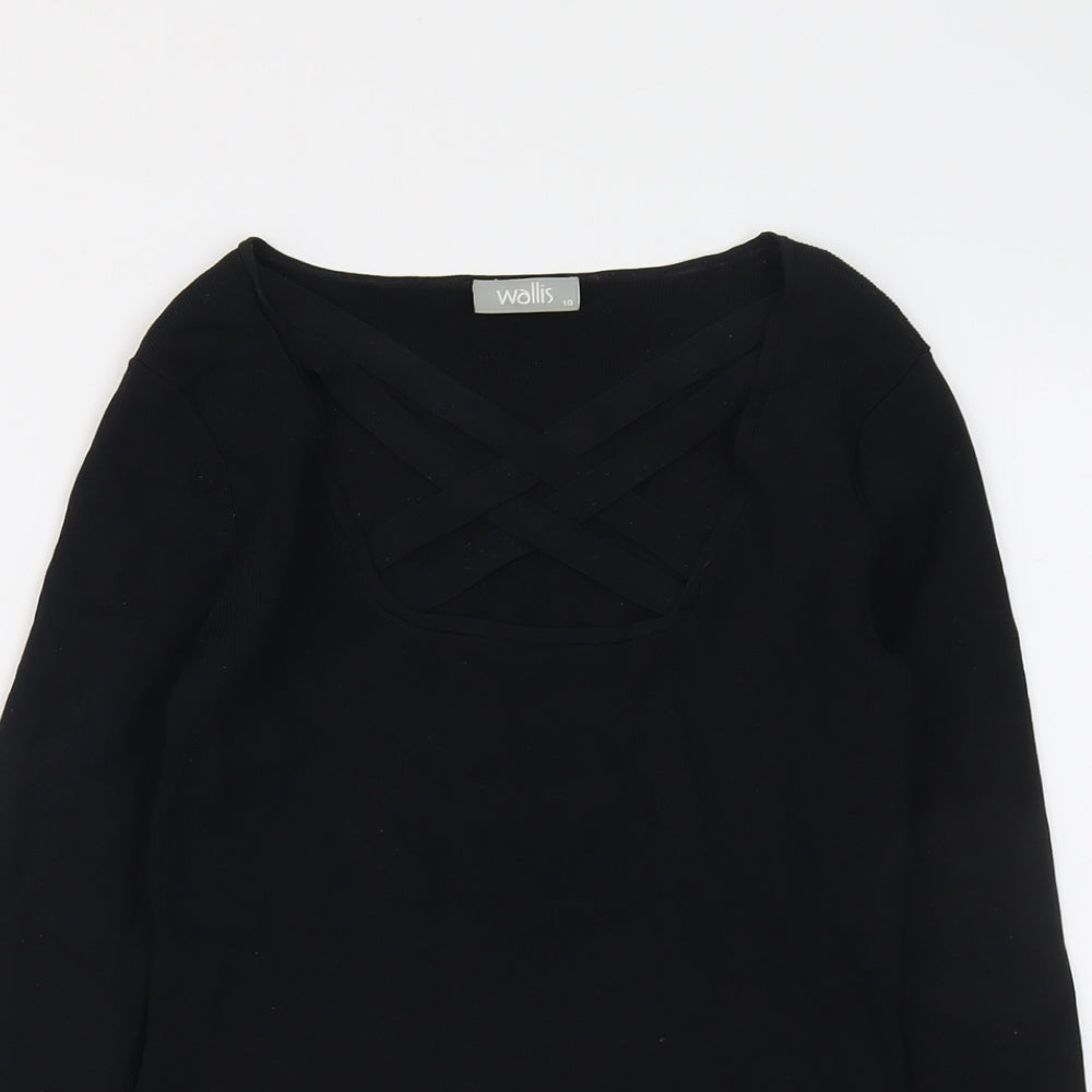 Wallis Womens Black V-Neck Viscose Pullover Jumper Size 10