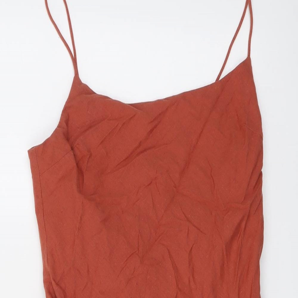 ASOS Womens Red Cotton Slip Dress Size 10 Round Neck Zip