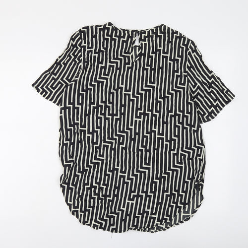 H&M Womens Black Geometric Viscose Basic Blouse Size 12 Boat Neck