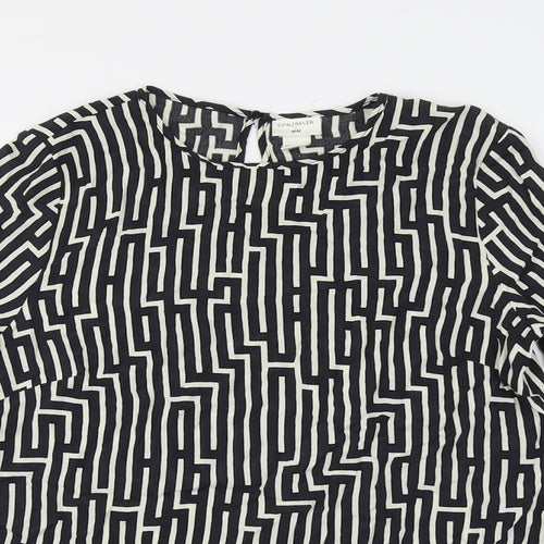 H&M Womens Black Geometric Viscose Basic Blouse Size 12 Boat Neck
