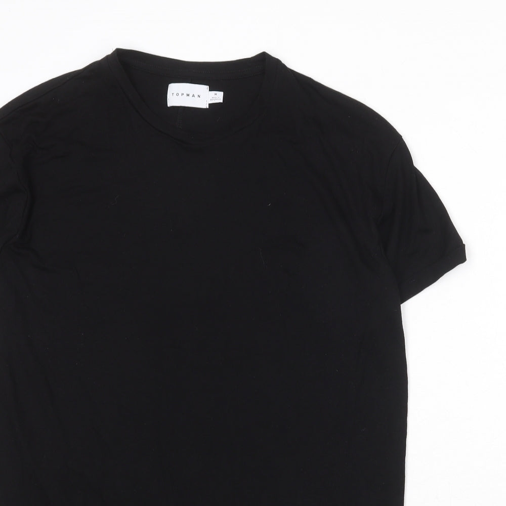 Topman Mens Black Viscose T-Shirt Size M Round Neck