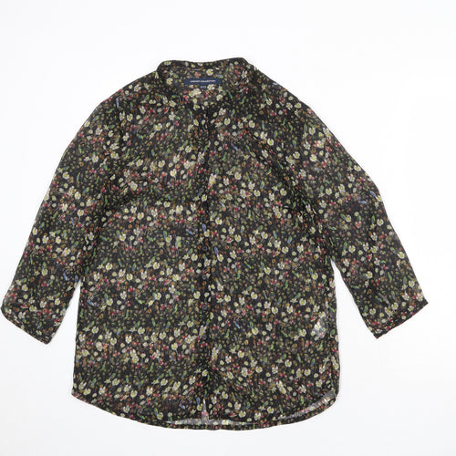 French Connection Womens Black Floral Polyester Basic Button-Up Size 10 Round Neck