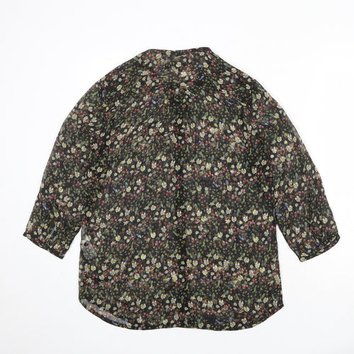 French Connection Womens Black Floral Polyester Basic Button-Up Size 10 Round Neck