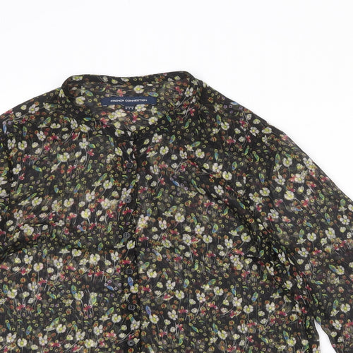 French Connection Womens Black Floral Polyester Basic Button-Up Size 10 Round Neck