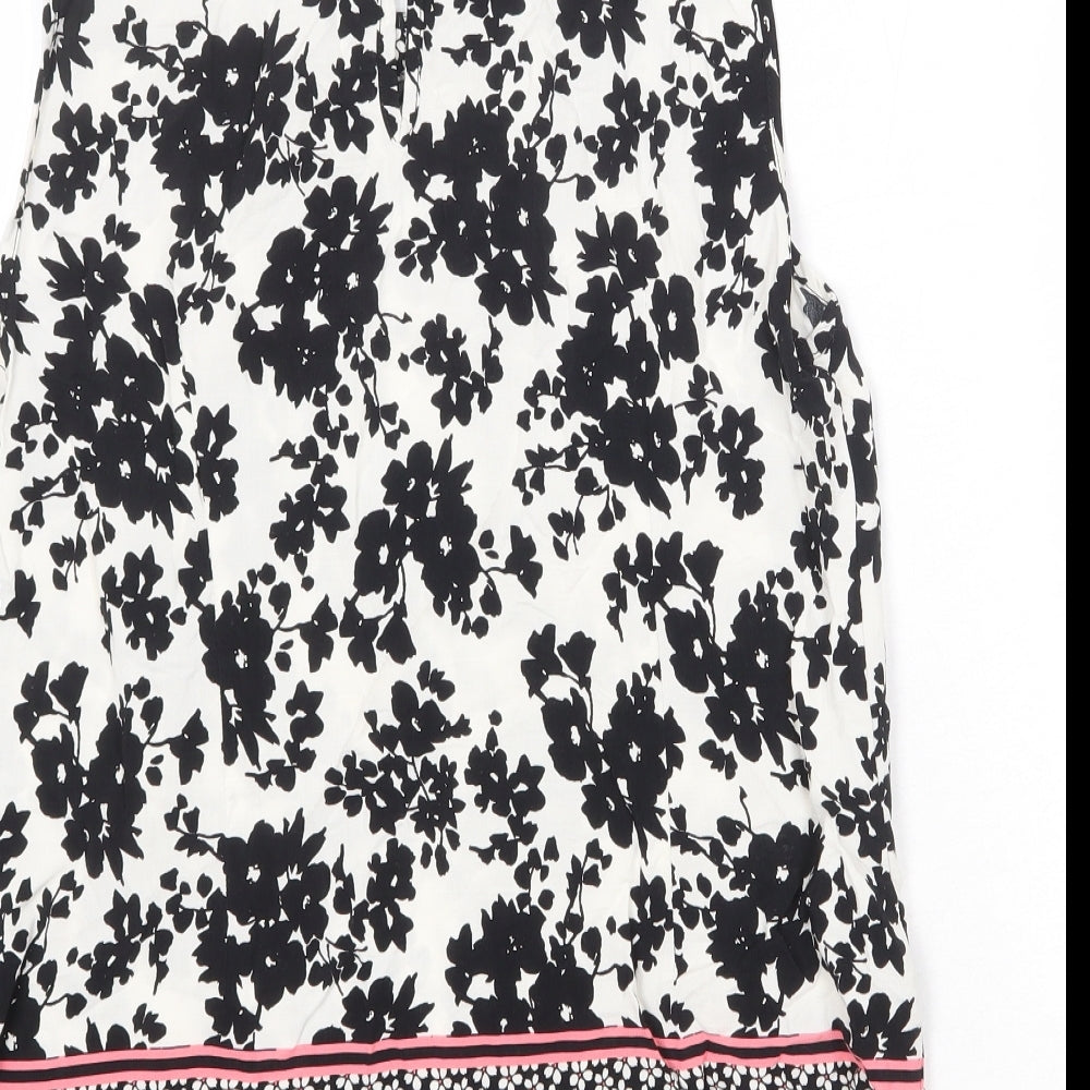 Wallis Womens White Floral Viscose Basic Tank Size 14 Round Neck