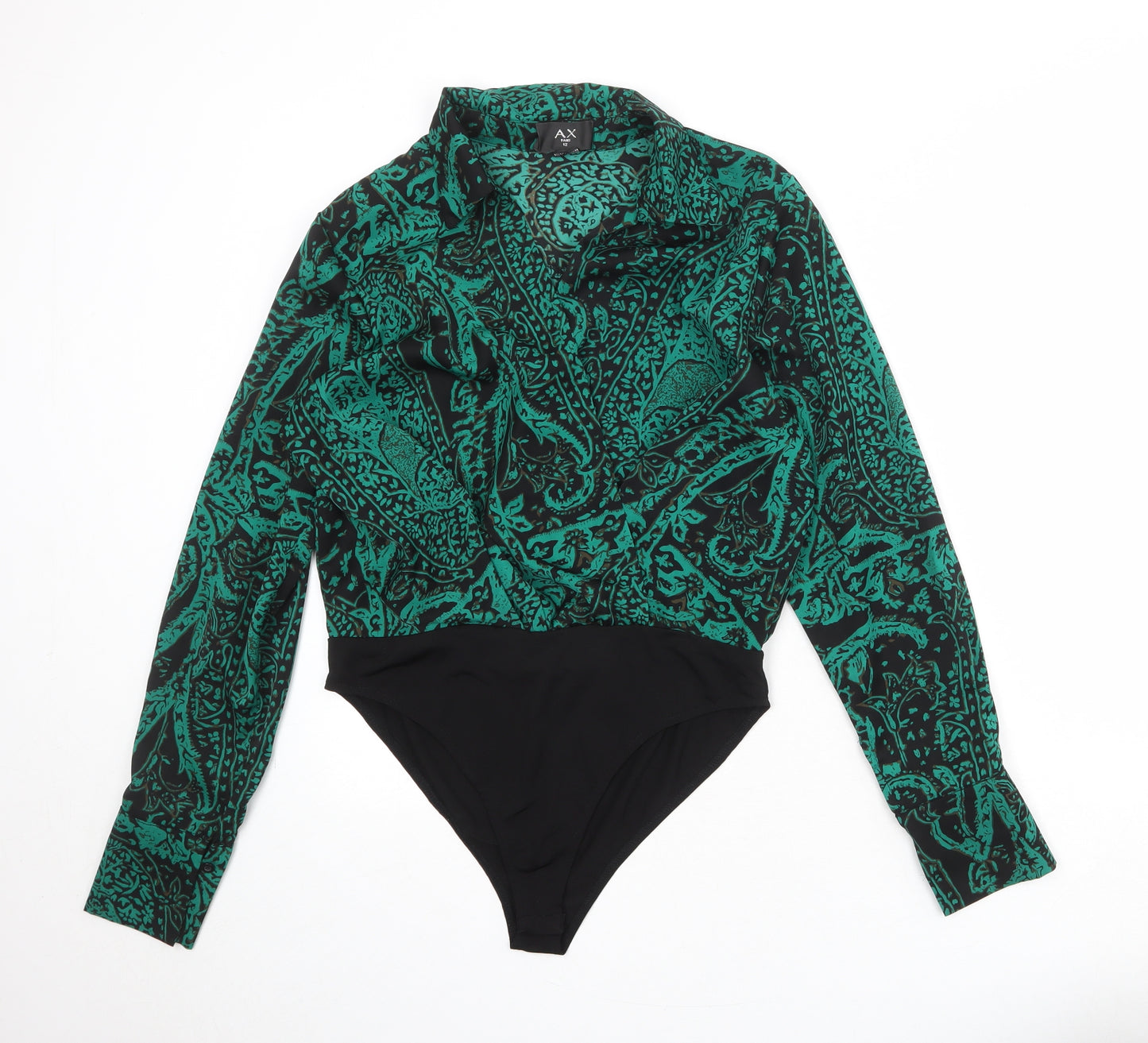 AX Paris Womens Black Geometric Polyester Bodysuit One-Piece Size 12 Snap